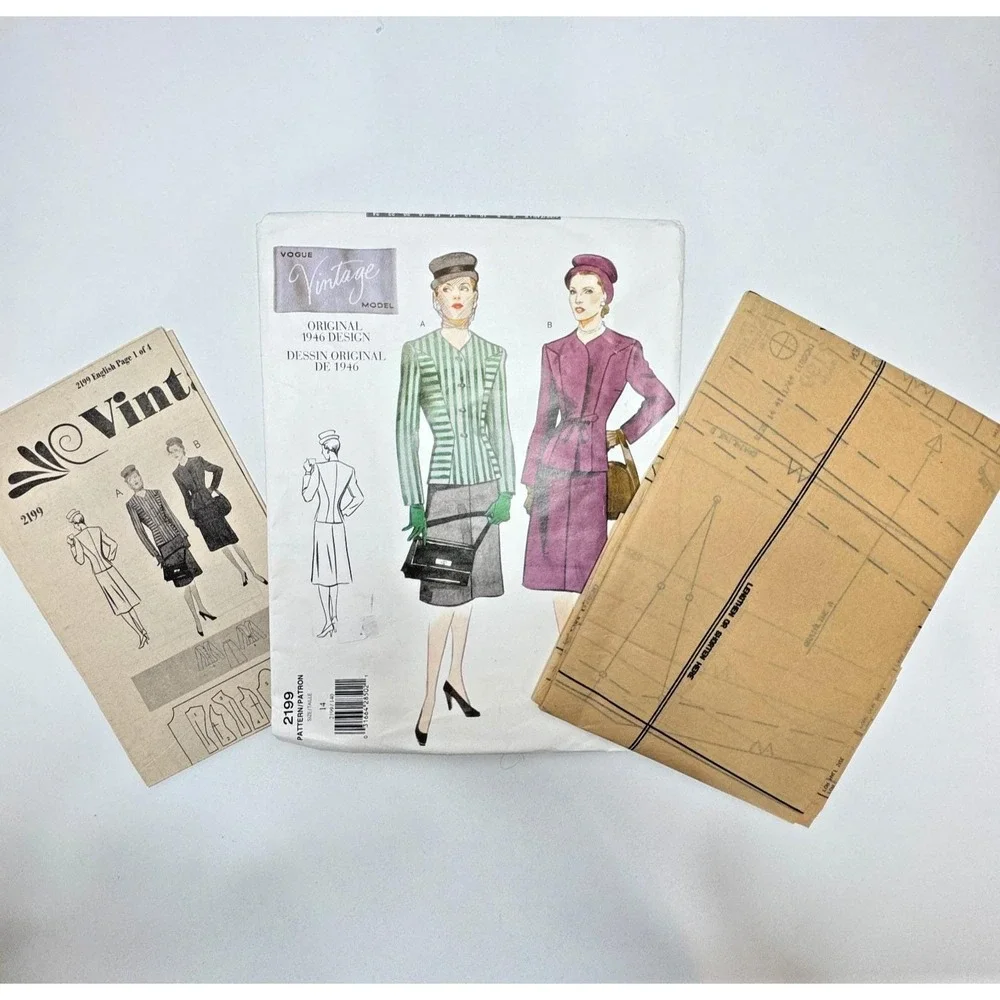 VOGUE 2199‎ Vintage Model Uncut Pattern 1946 Design Suit Jacket Blazer Skirt 14